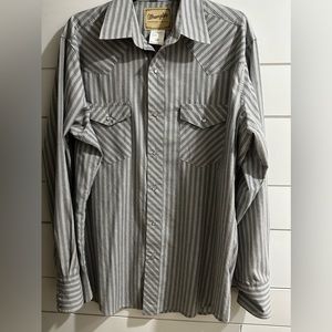 VINTAGE WRANGLER PEARL SNAP SHIRT METALLIC SIZE L  GRAY STRIPED